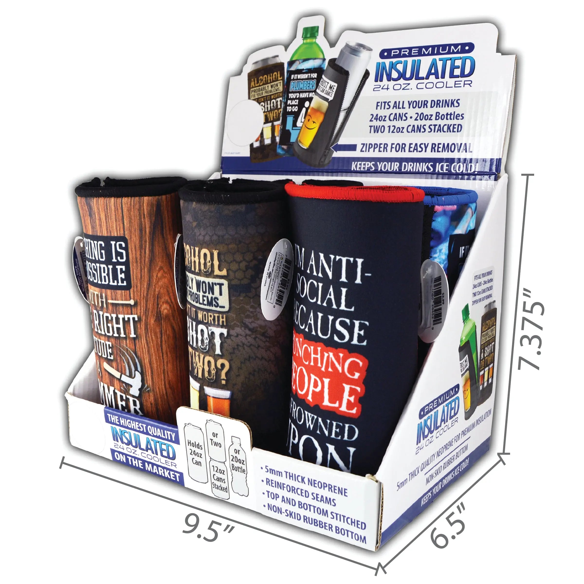 Neoprene 24 Oz Can and Bottle Cooler - 6 Pieces Per Retail Ready Display 26452 POLAR GEAR