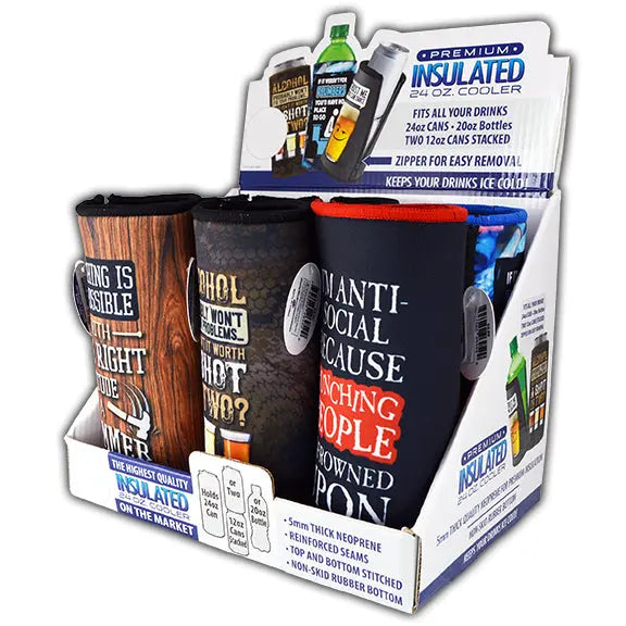 Neoprene 24 Oz Can and Bottle Cooler - 6 Pieces Per Retail Ready Display 26452 POLAR GEAR