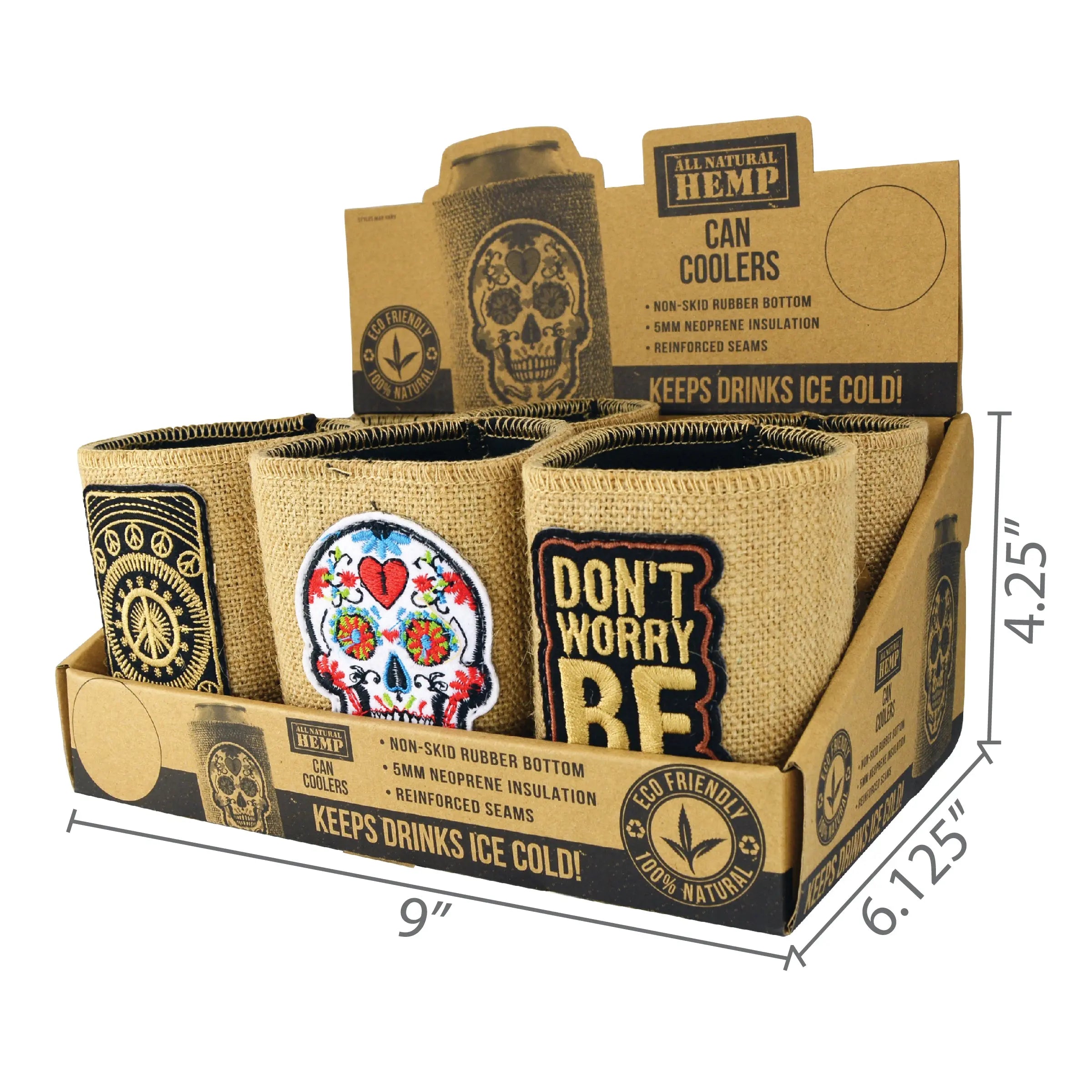 Neoprene Hemp Lined Can and Bottle Cooler - 6 Pieces Per Retail Ready Display 26477 POLAR GEAR