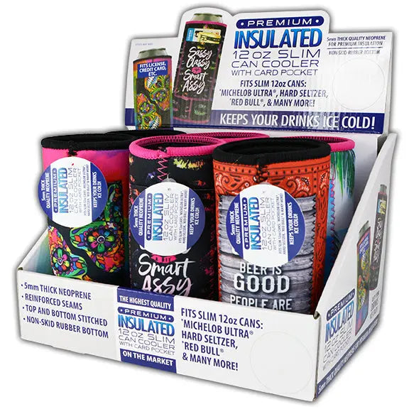 Neoprene Slim Can Cooler - 6 Pieces Per Retail Ready Display 26582 POLAR GEAR