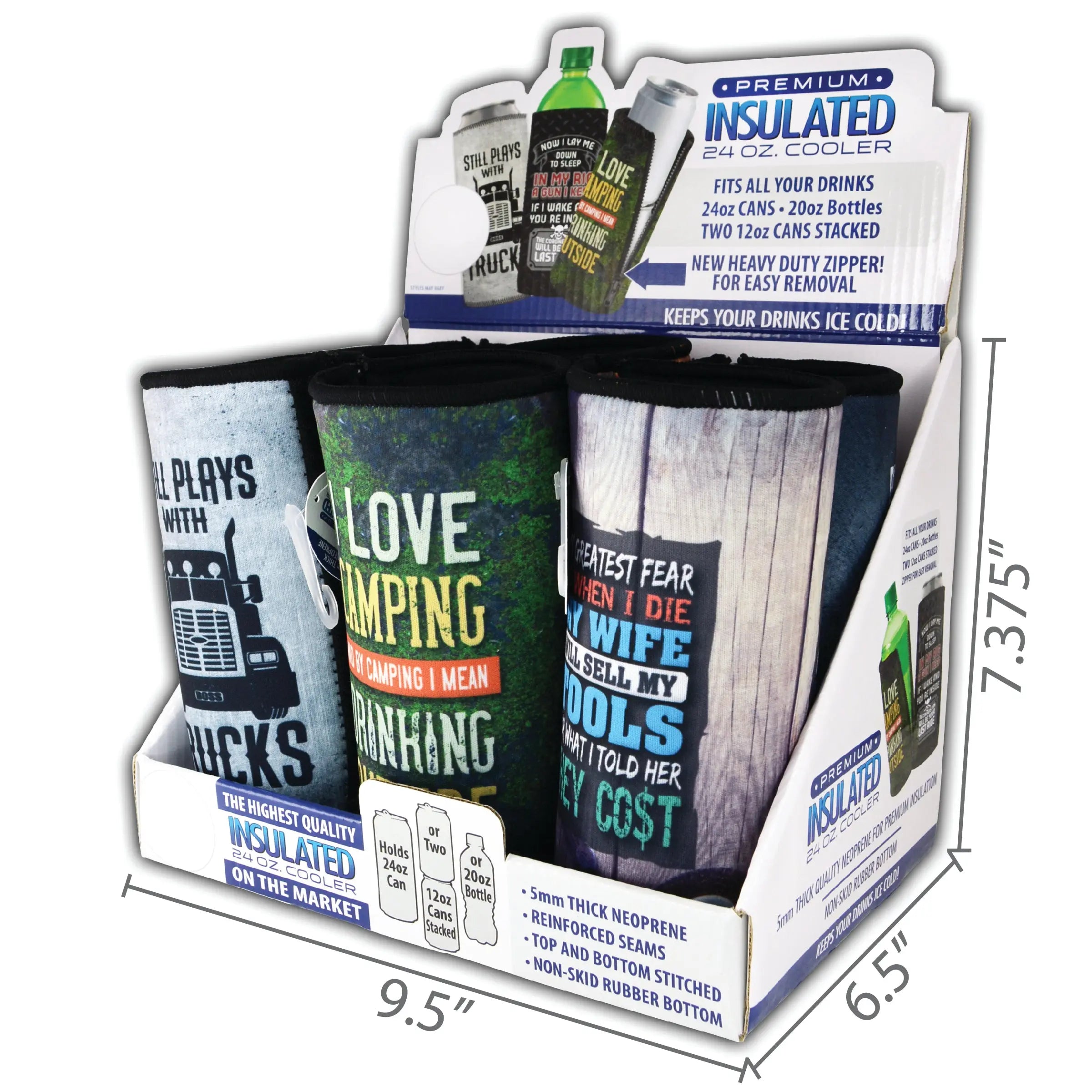 Neoprene 24 Oz Can and Bottle Cooler - 6 Pieces Per Retail Ready Display 26584 POLAR GEAR