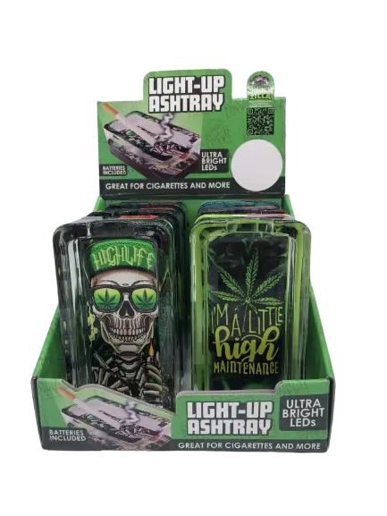 Glass Ashtray with LED Light-Up Design - 6 Per Retail Ready Display 30028 SPICY ZILLA