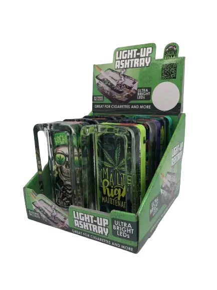 Glass Ashtray with LED Light-Up Design - 6 Per Retail Ready Display 30028 SPICY ZILLA