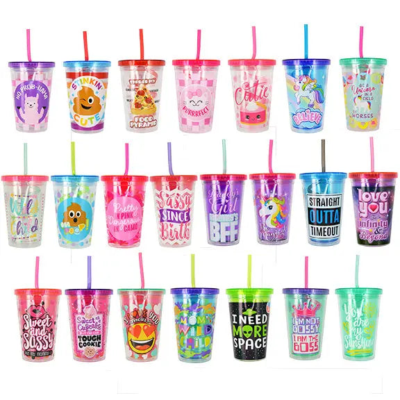 10 oz Kids Cup with Straw Assortment Floor Display - 24 Pieces Per Retail Ready Display 88212 KIPP BROTHERS