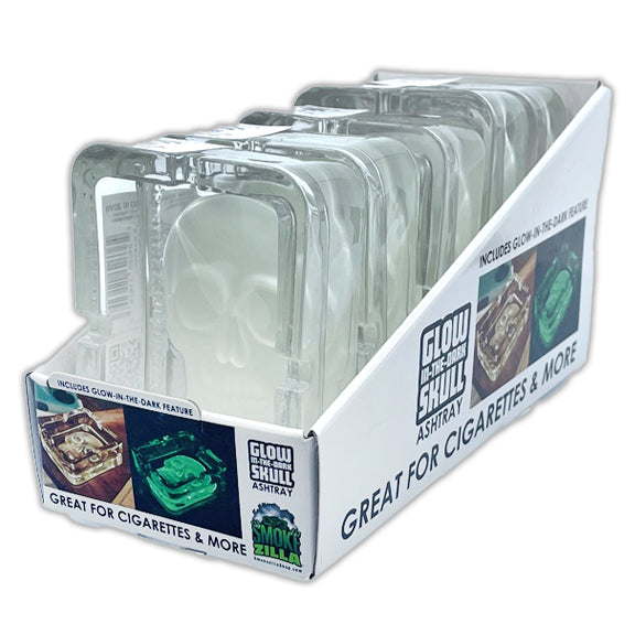 Glow In The Dark Skull Glass Ashtray - 5 Pieces Per Retail Ready Wholesale Display 40959 SMOKEZILLA
