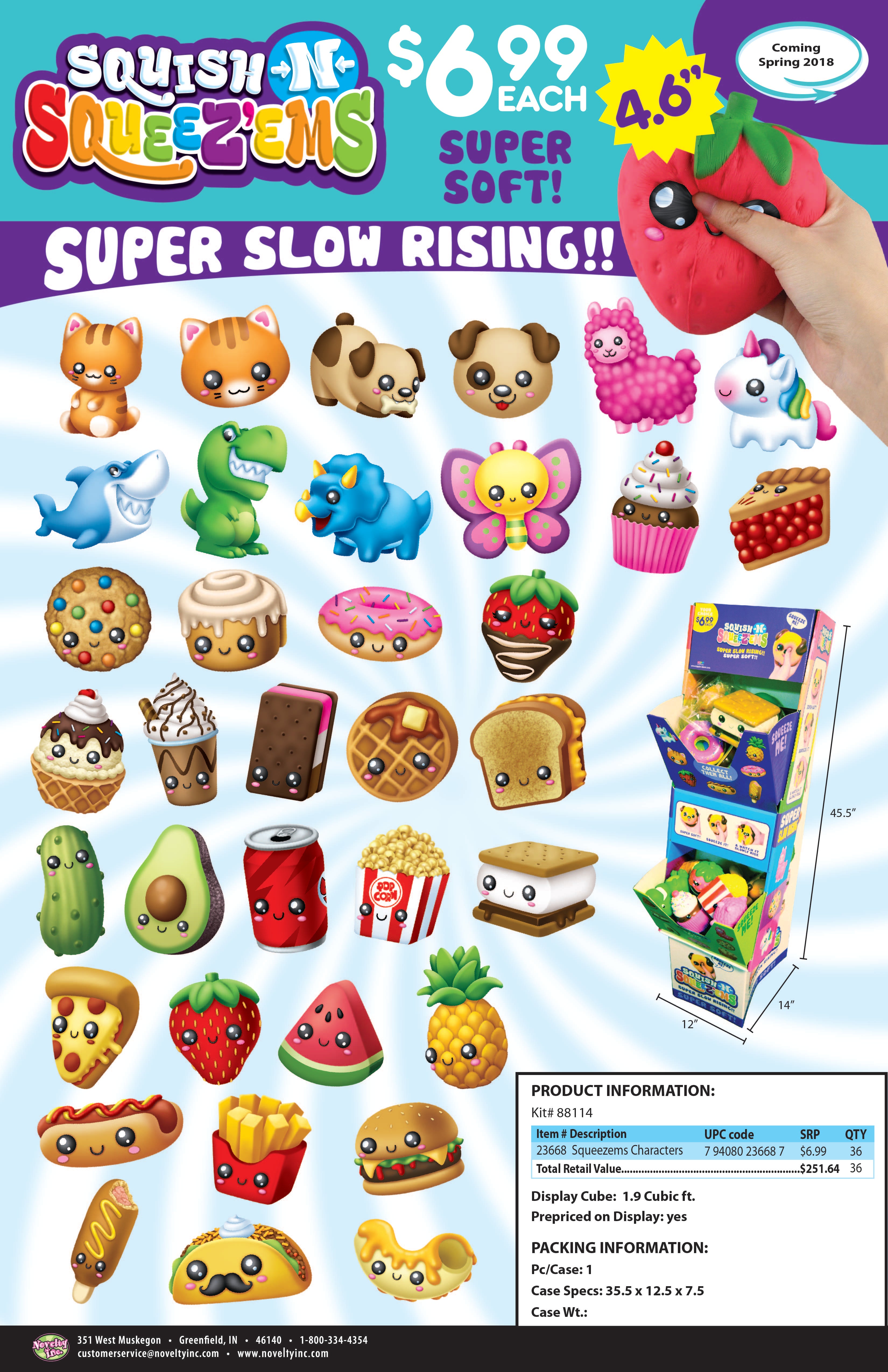 Squish N Squeez'Ems Assortment Floor Display - 36 Pieces Per Retail Ready Display 88114 KIPP BROTHERS