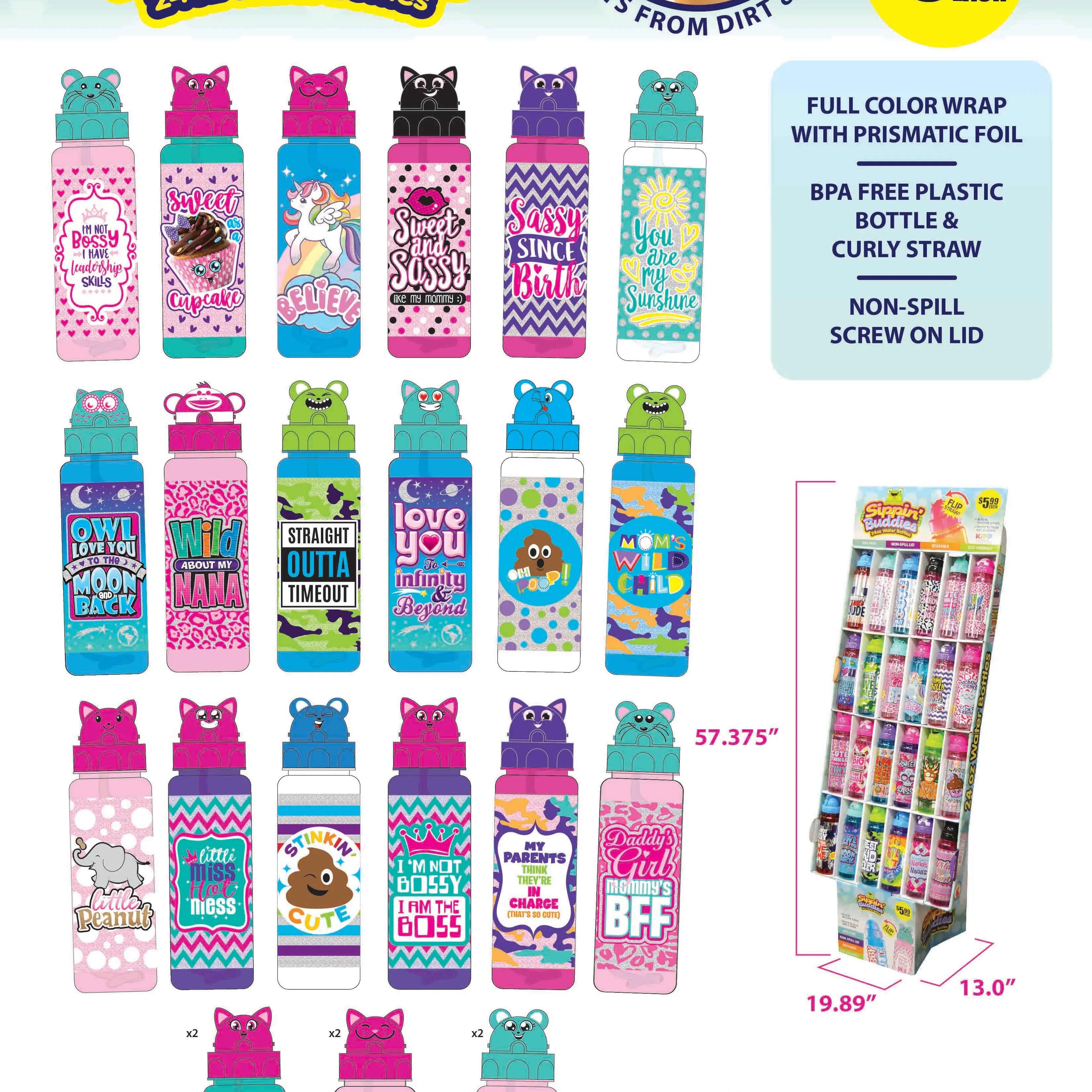 24Oz Kids Water Bottle Assortment Floor Display - 24 Pieces Per Retail Ready Display 88211 KIPP BROTHERS
