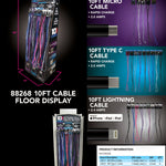 Charging Cable Nylon Braided Refill Kit Assortment - 24 Pieces Per Pack 88269 NOVELTY INC