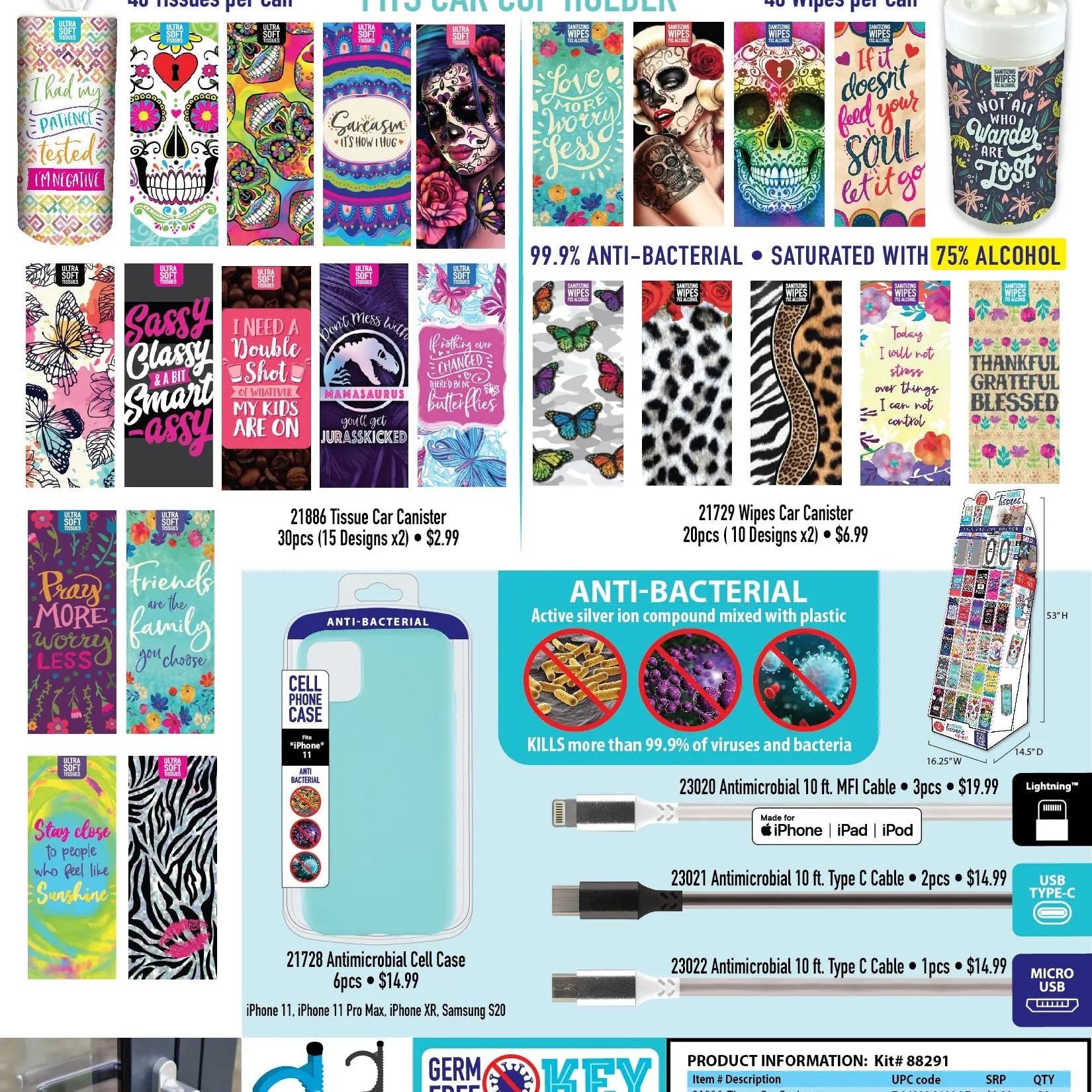 Travel Tissue and Wipe Assortment Floor Display - 68 Pieces Per Retail Ready Display 88291 GADGET GEAR