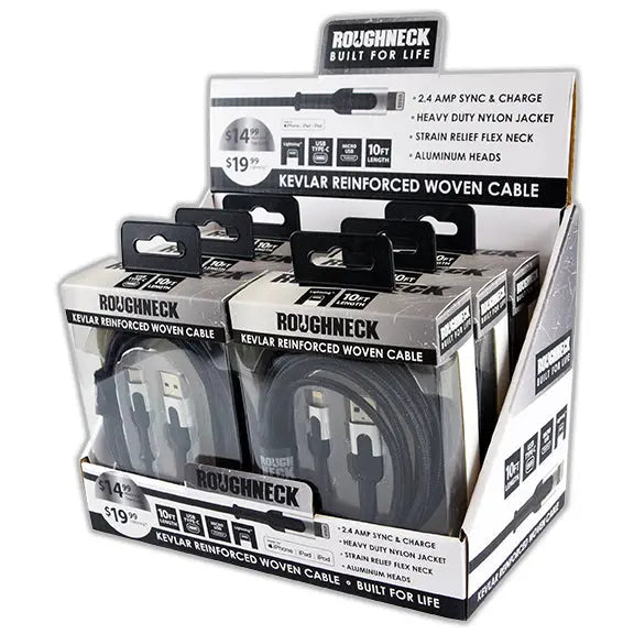 Charging Cable Roughneck Assortment 10FT 2.4 Amp - 6 Pieces Per Retail Ready Display 88296 ROUGHNECK