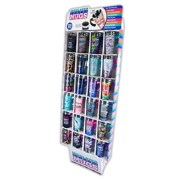 16 oz Travel Mug Assortment Floor Display - 24 Pieces Per Retail Ready Display 88313 NOVELTY INC
