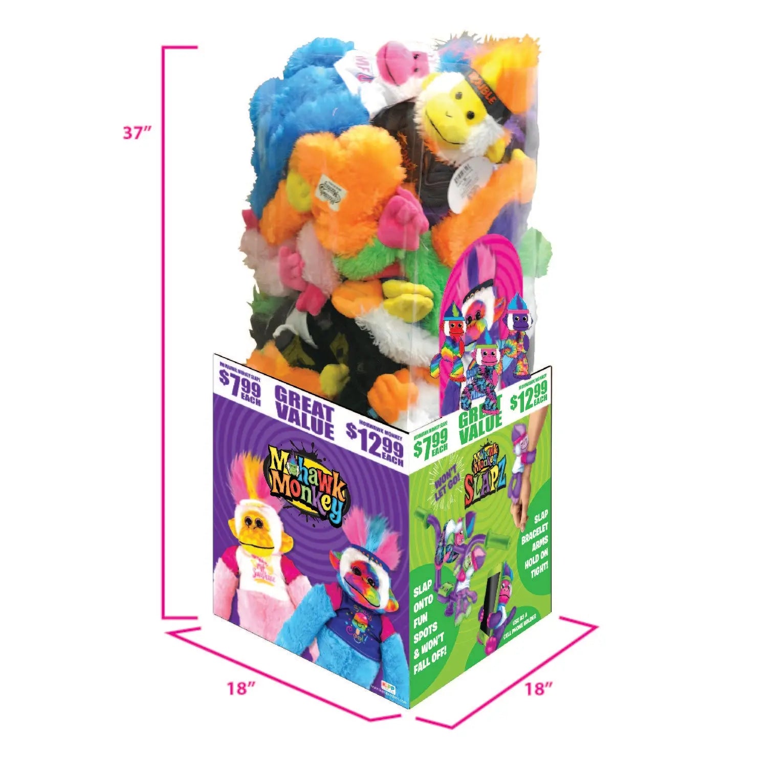 Plush Mohawk Monkey Assortment Floor Display - 24 Pieces Per Retail Ready Display 88343 KIPP BROTHERS