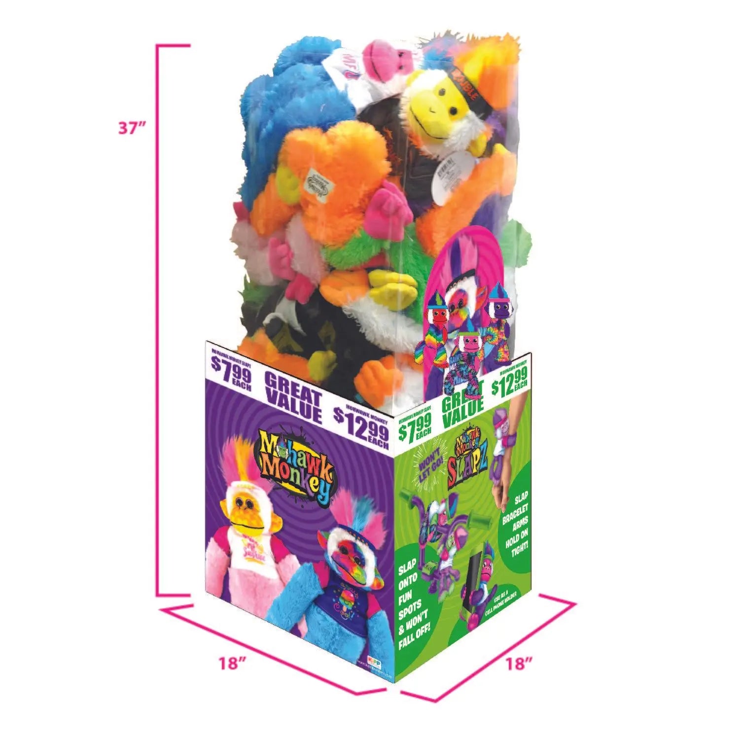 Plush Mohawk Monkey Assorted Floor Display - 30 Pieces Per Retail Ready Display 88378 KIPP BROTHERS