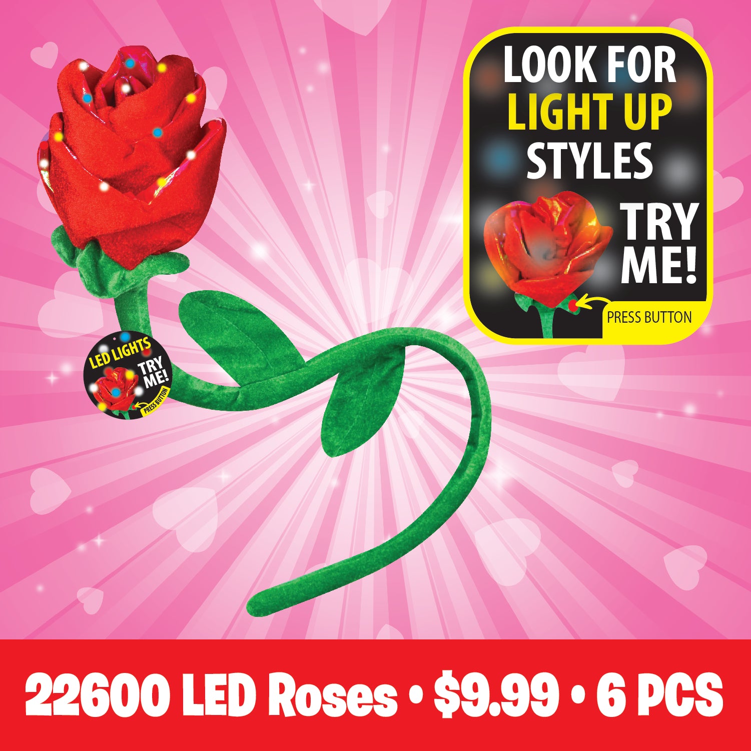 Valentine's Day Rose Plush Assortment Floor Display - 48 Pieces Per Retail Ready Display 88348 KIPP BROTHERS