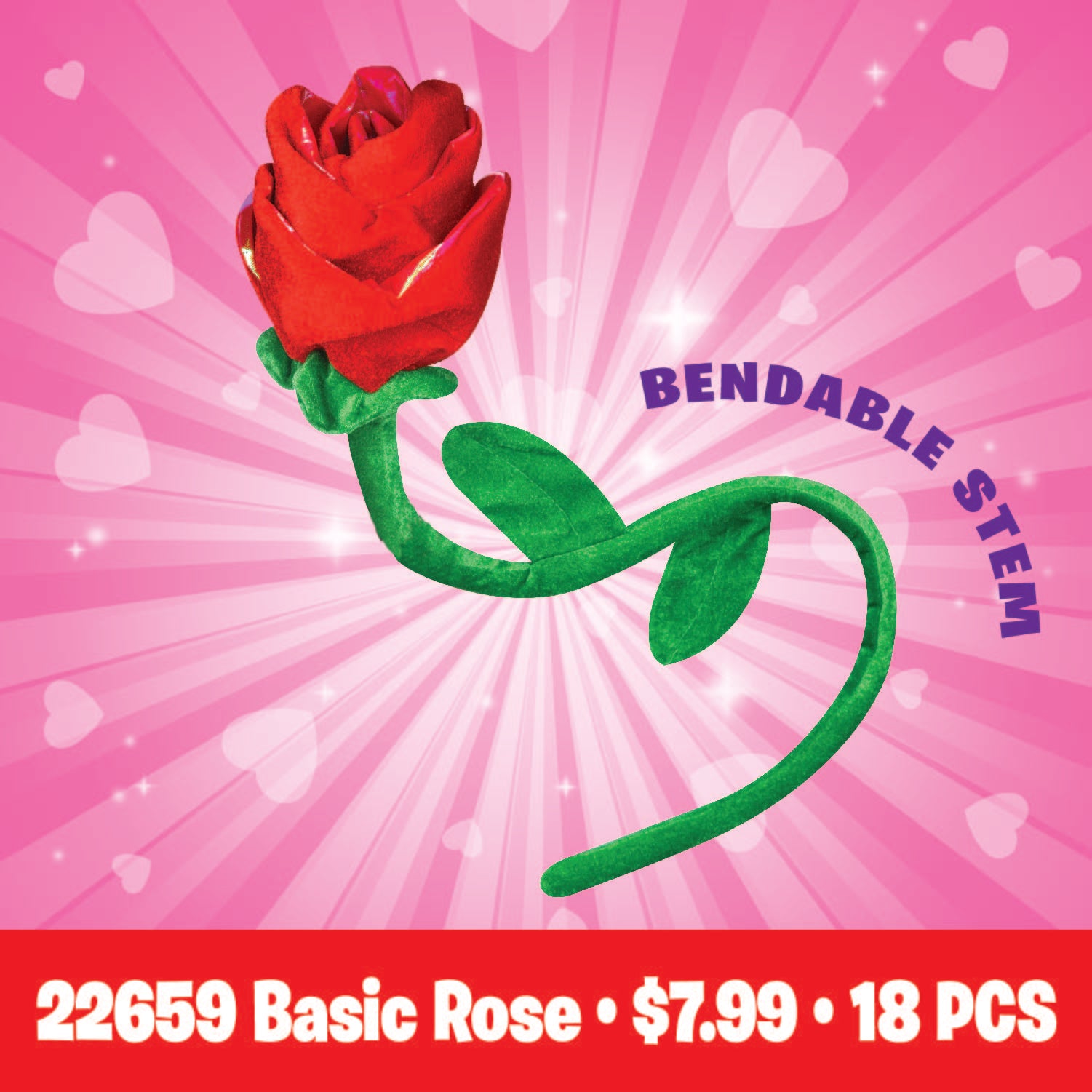 Valentine's Day Rose Plush Assortment Floor Display - 48 Pieces Per Retail Ready Display 88348 KIPP BROTHERS