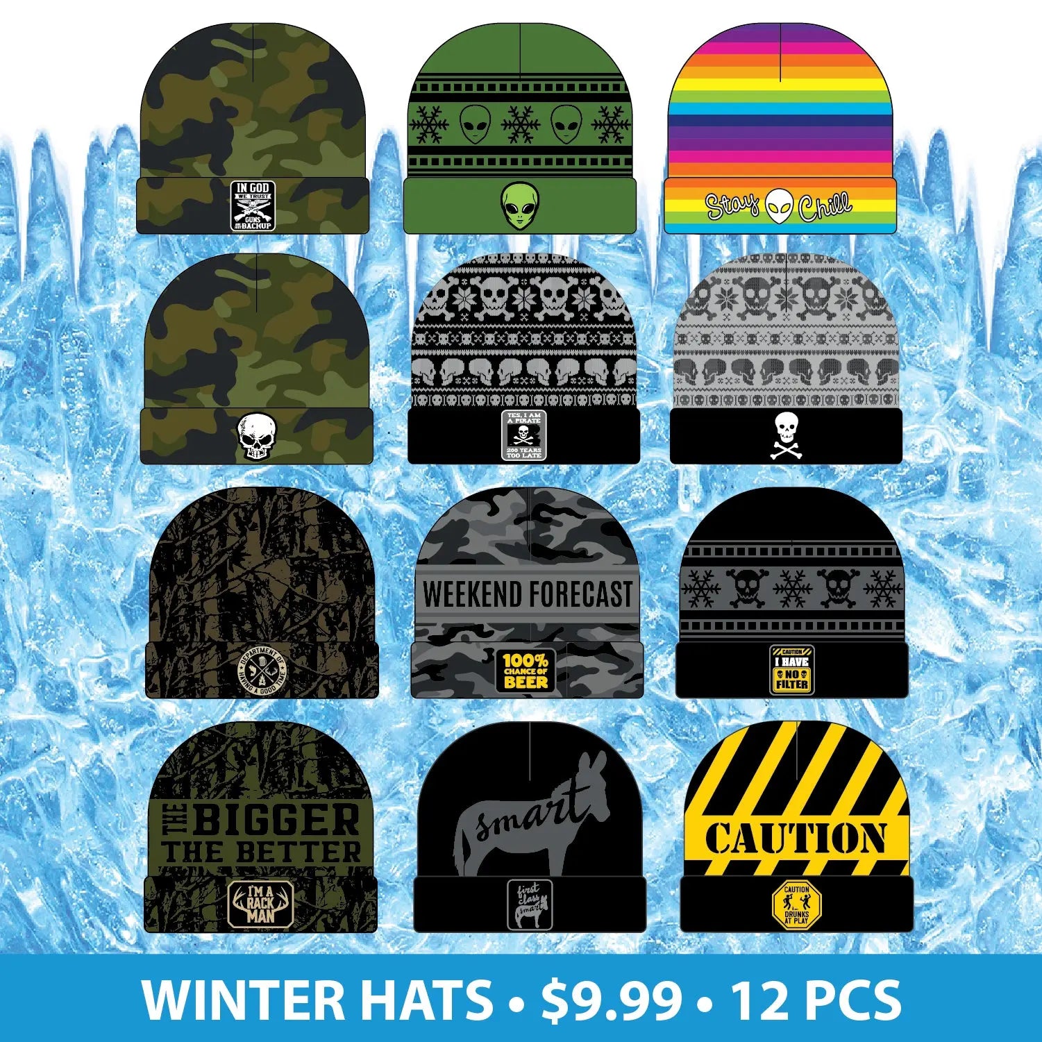 Winter Knit Hat Beanie and Glove Assortment Floor Display - 84 Pieces Per Retail Ready Display 88349 POLAR GEAR