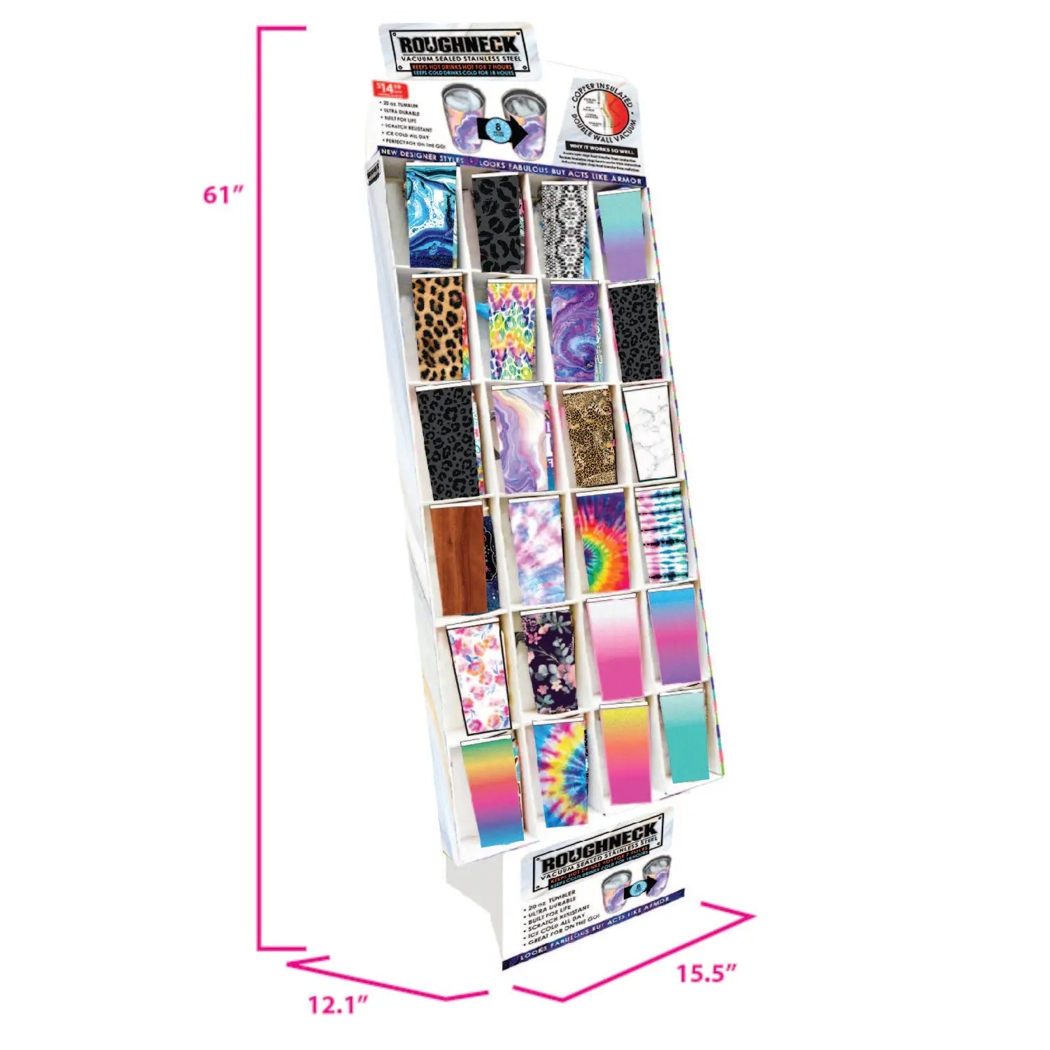 20 oz Insulated Cup Assortment Floor Display - 24 Pieces Per Retail Ready Display 88351 ROUGHNECK