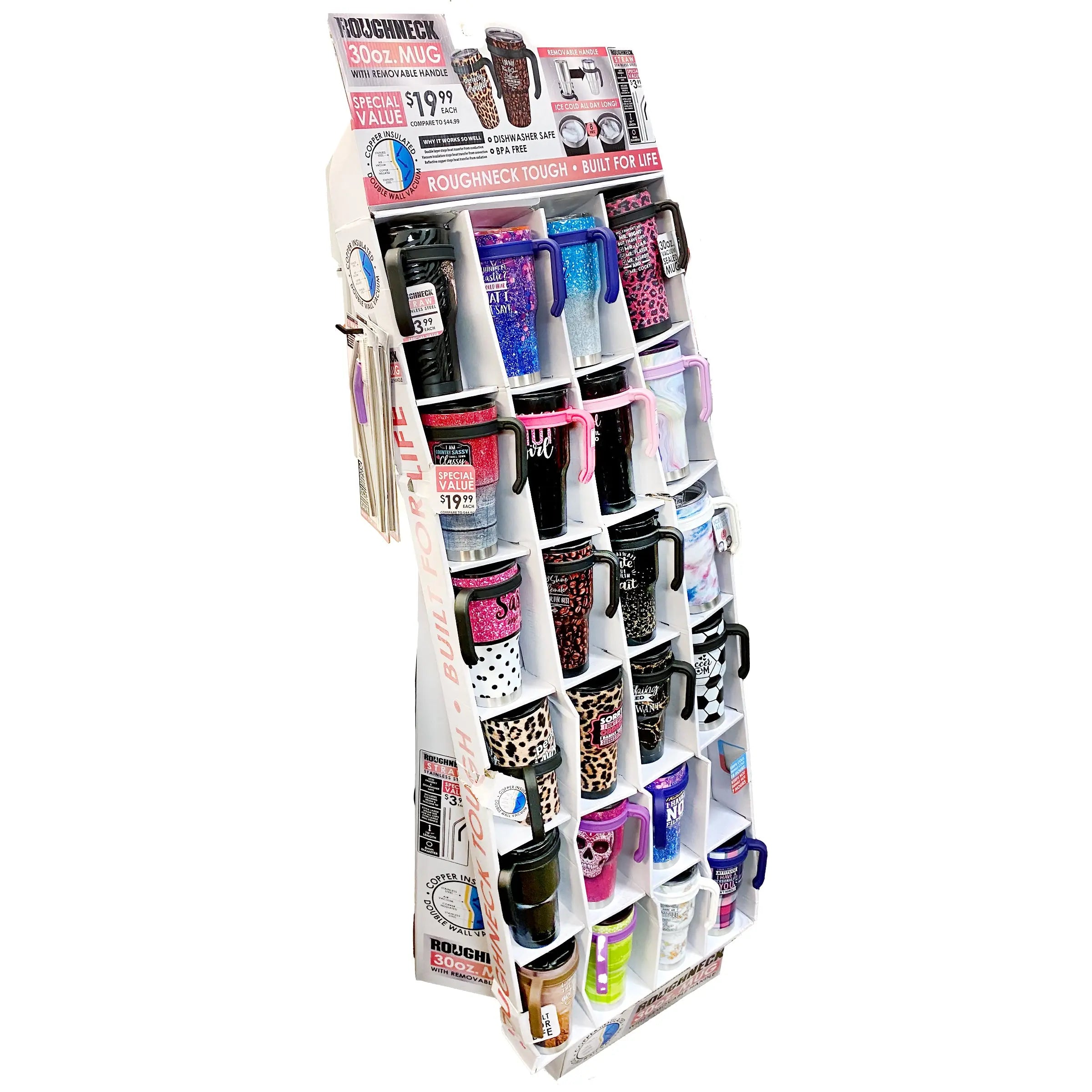 30 oz Insulated Stainless-Steel Cup with Handle Assortment Floor Display - 36 Pieces Per Retail Ready Display 88360 ROUGHNECK