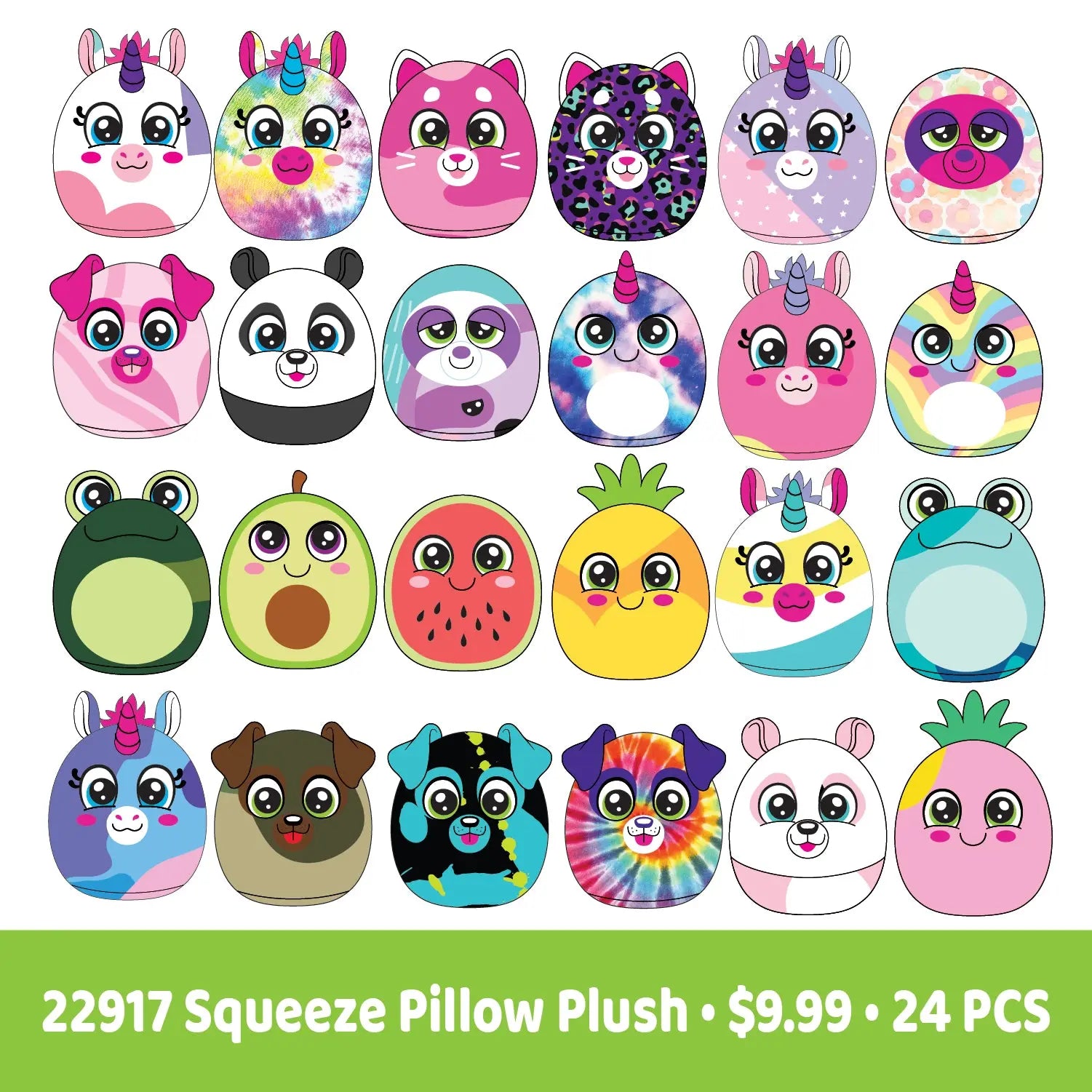 Plush Pillow Fluffy Stuffy Assortment Floor Display - 24 Pieces Per Retail Ready Display 88375 KIPP BROTHERS