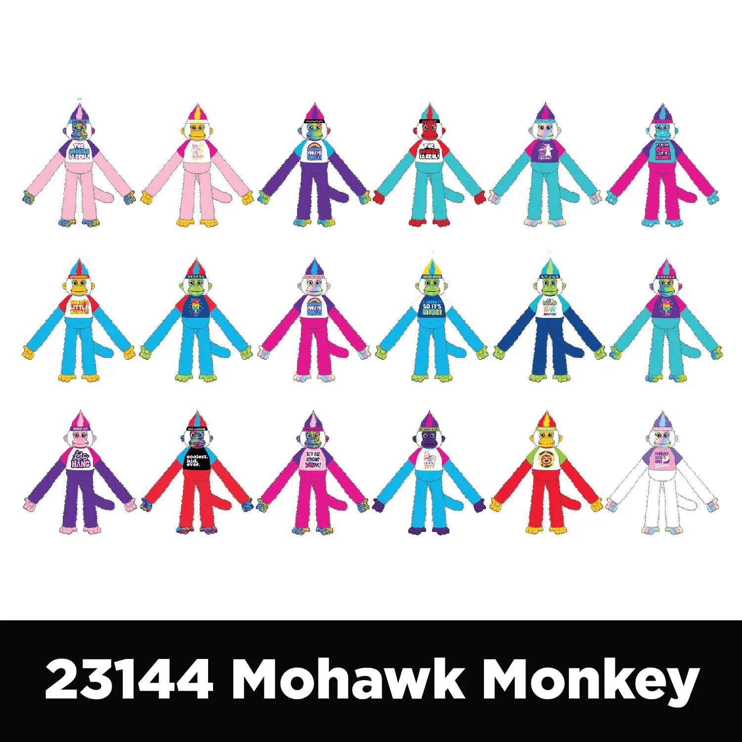 Plush Mohawk Monkey Assorted Floor Display - 30 Pieces Per Retail Ready Display 88398 KIPP BROTHERS