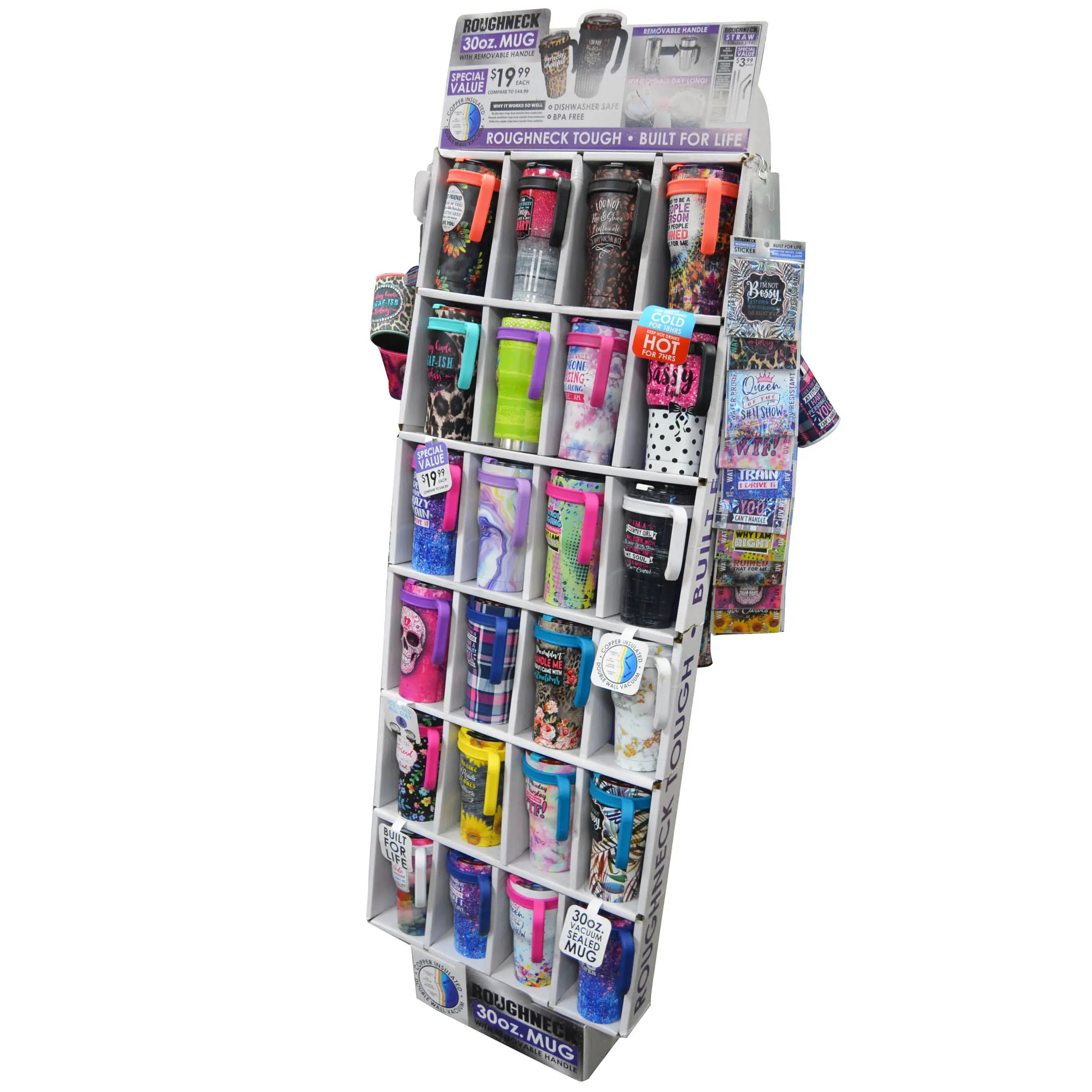 30 oz Insulated Stainless-Steel Cup with Handle Assortment Floor Display - 54 Pieces Per Retail Ready Display 88408 ROUGHNECK