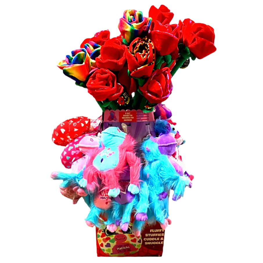 Valentine's Day Plush Rose Assortment Floor Display - 50 Pieces Per Retail Ready Display 88429 KIPP BROTHERS
