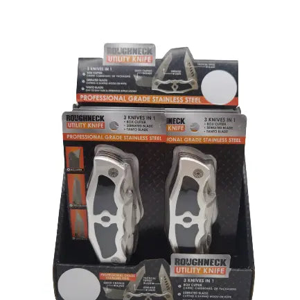 Pocket Knife Utility with 3 Blades - 6 Pieces Per Retail Ready Display 23388 ROUGHNECK