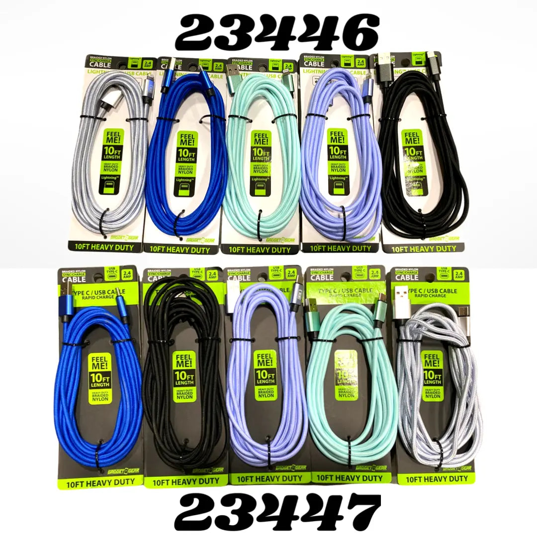 Charging Cable Wing Rack Assortment 10FT - 10 Pieces Per Pack 88422 GADGET GEAR