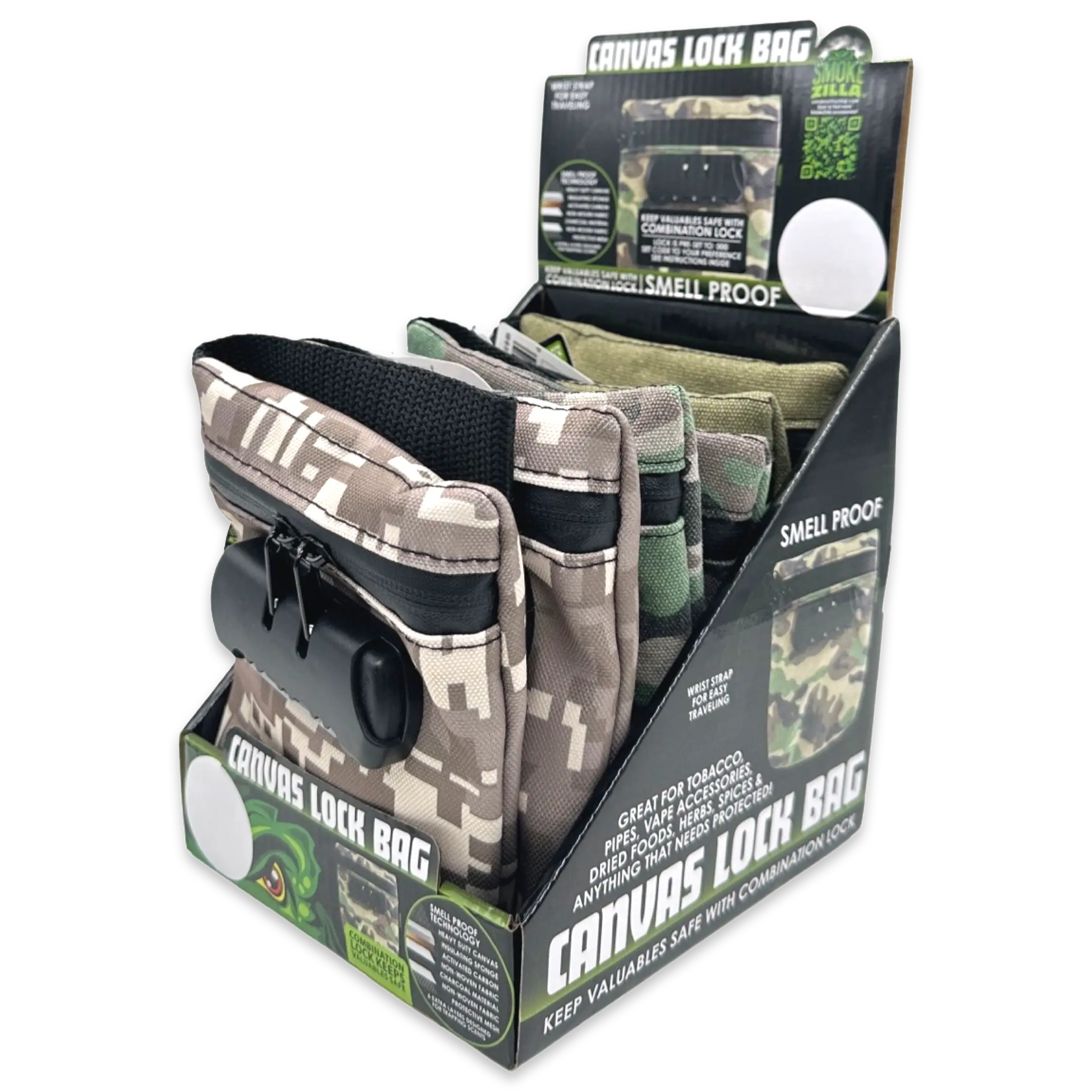 Smell Proof Canvas Locking Storage Bag - 6 Pieces Per Retail Ready Display 23700 SMOKEZILLA