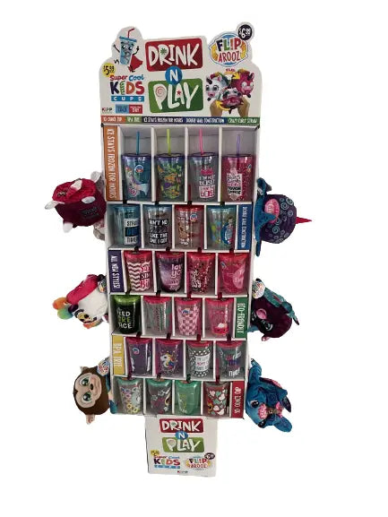 10 oz Kids Cup with Straw and Plush Assortment Floor Display - 36 Pieces Per Retail Ready Display  88364 KIPP BROTHERS