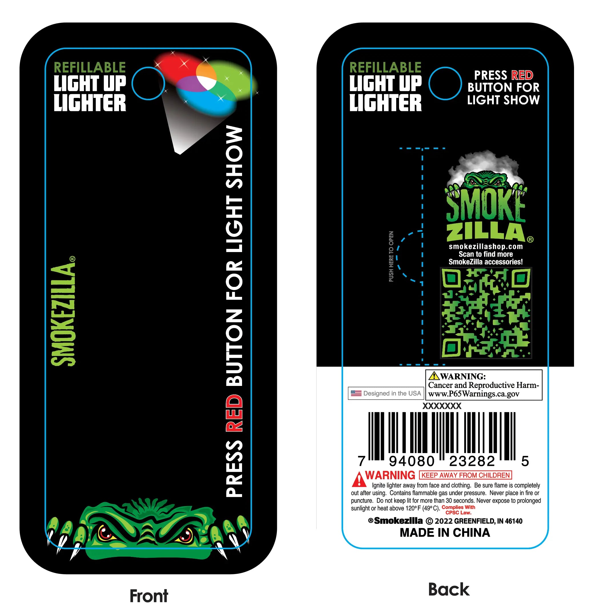Light-Up Lighter with Blister Pack - 12 Pieces Per Pack 23282 SMOKEZILLA