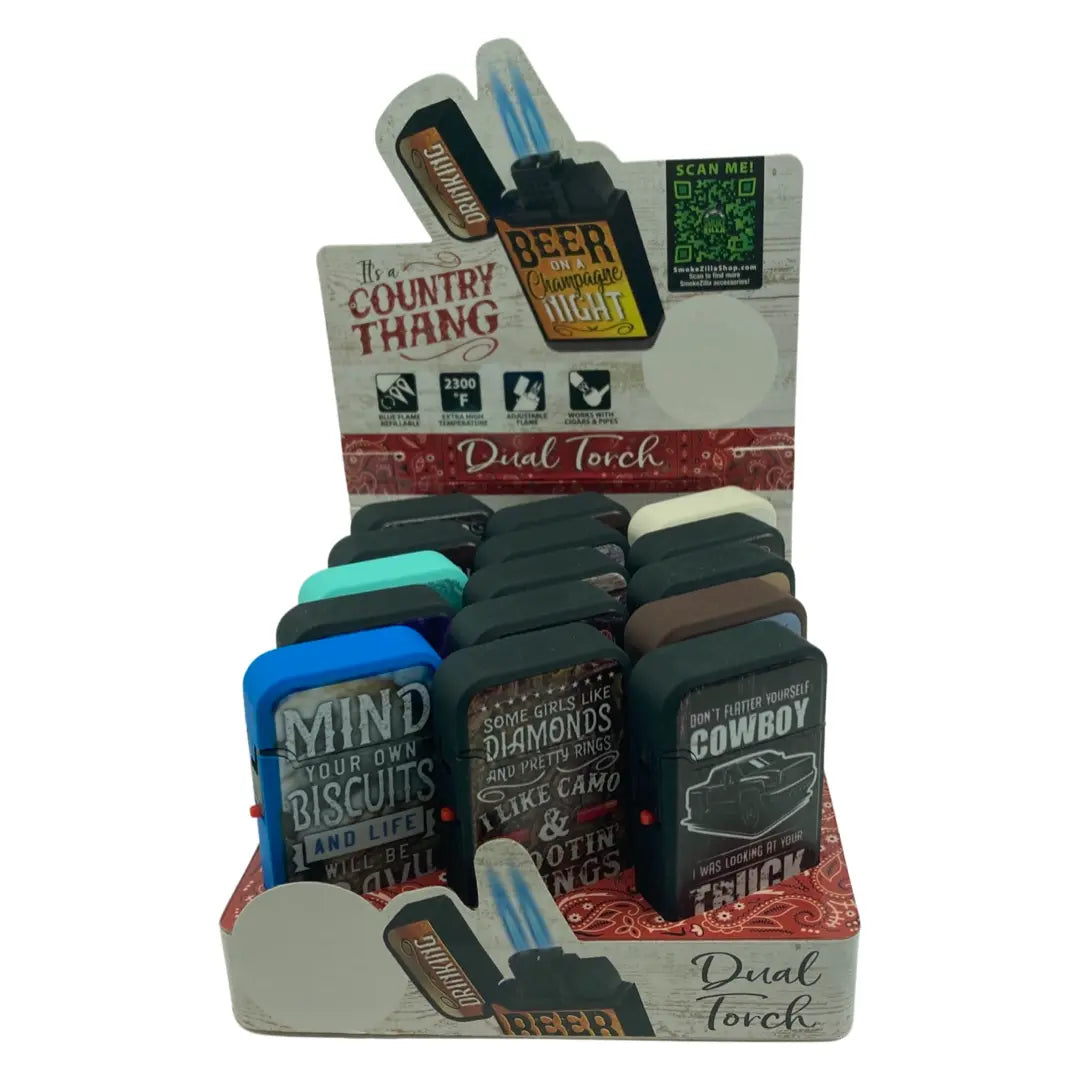 Country Thang Dual Torch Lighter - 15 Pieces Per Retail Ready Display 22177 SMOKEZILLA