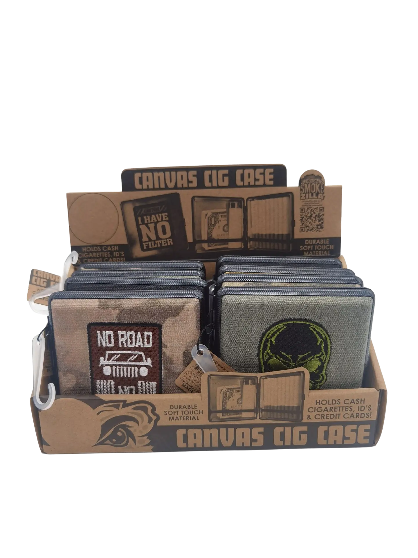 Canvas and Metal Cigarette Case with Hinge - 8 Pieces Per Retail Ready Display 23051 SMOKEZILLA