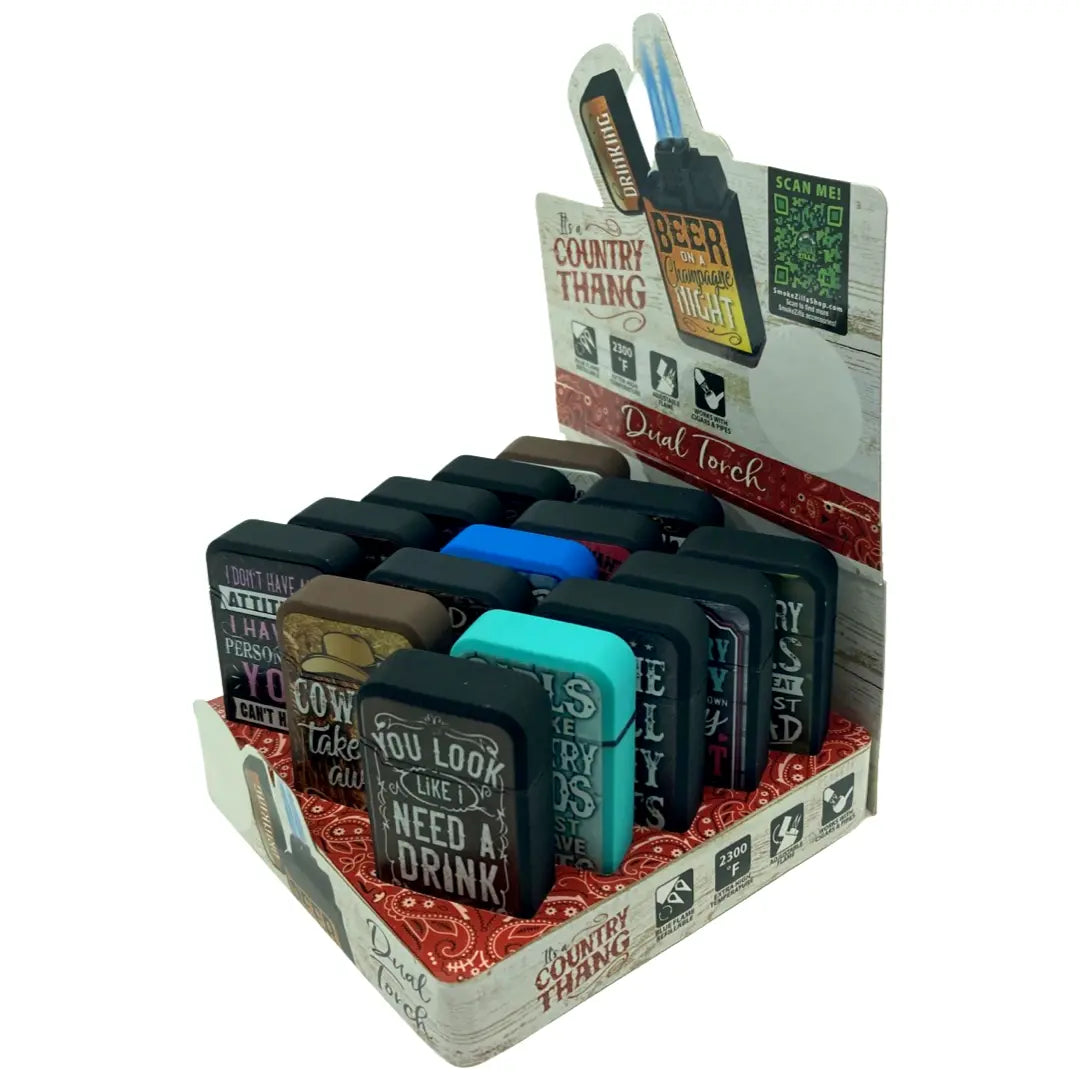 Country Thang Dual Torch Lighter - 15 Pieces Per Retail Ready Display 22196 SMOKEZILLA