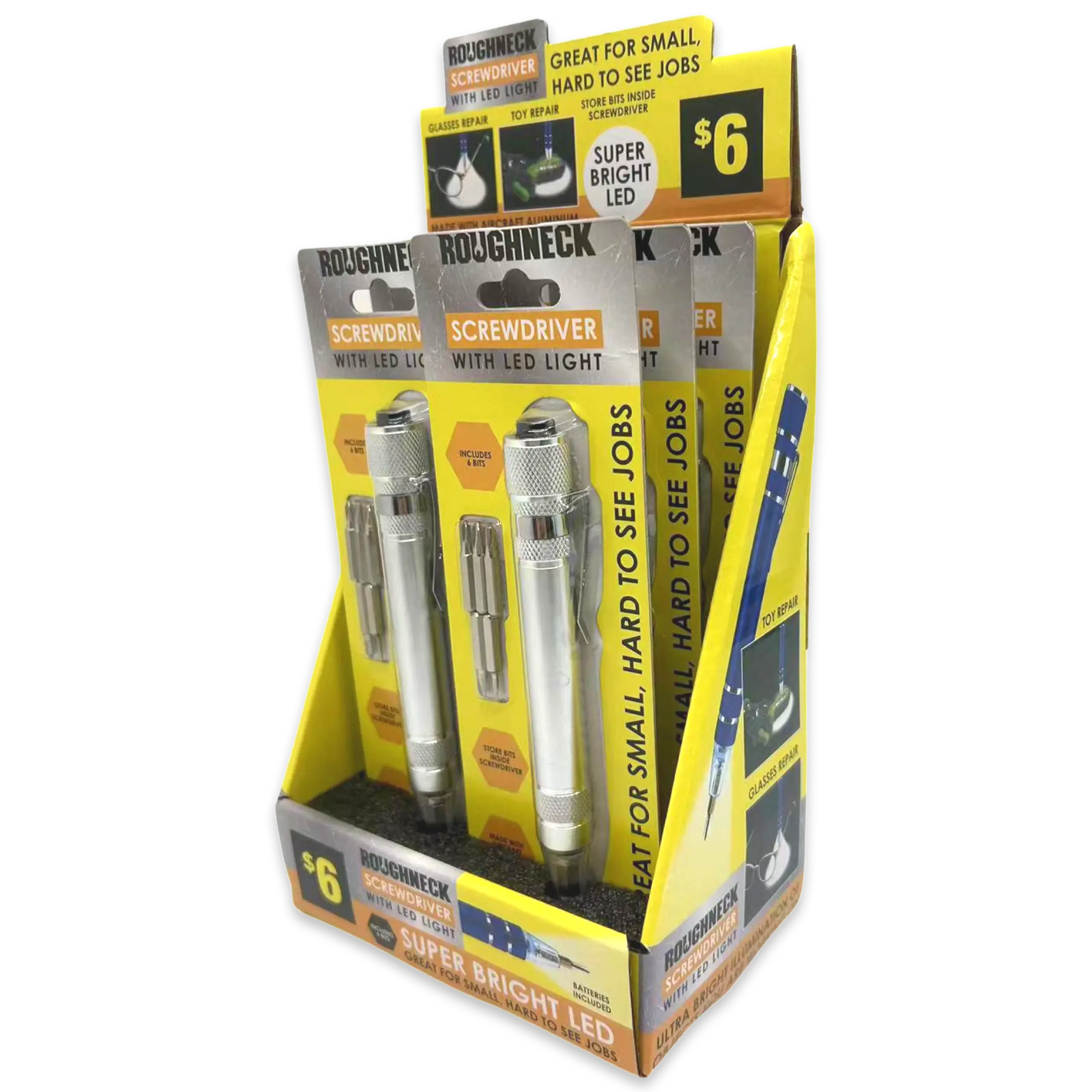 Screwdriver with LED Light - 6 Pieces Per Retail Ready Display 41560 ROUGHNECK